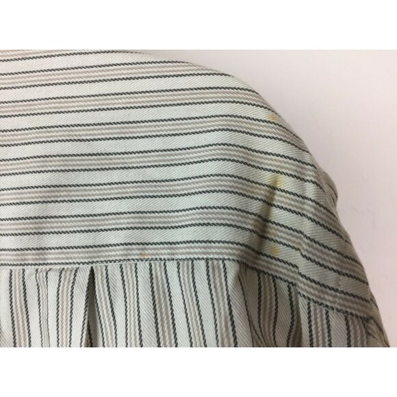 Van Heusen Mens Beige Striped Button-Front Shirt Size 16.5 32/33 - Picture 7 of 8